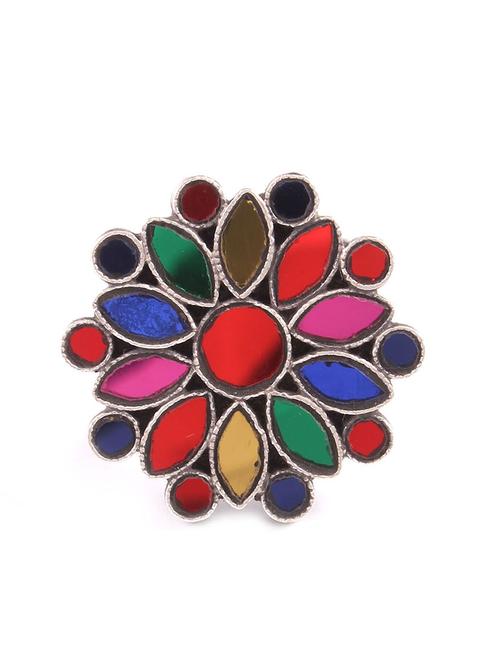 silver floral, multi-coloured ring - 18182646 - Standard Image - 0