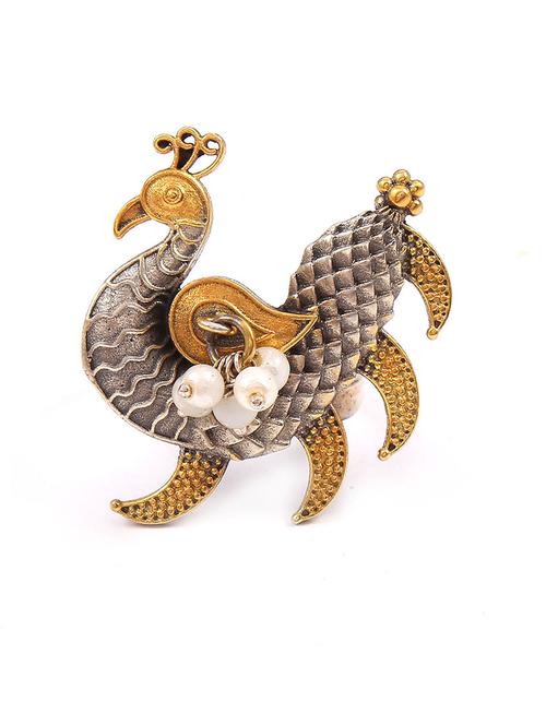 silver gold plated, adorable peacock ring with pearl - 18182654 - Standard Image - 0