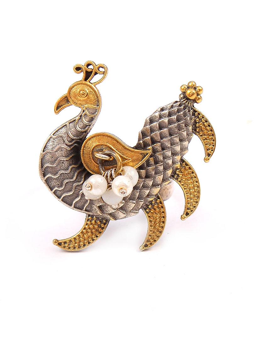 silver gold plated, adorable peacock ring with pearl - 18182654 - Zoom Image - 0