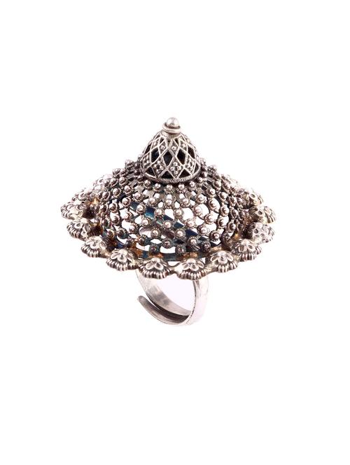 silver statement rawa floral cocktail ring - 18182661 - Standard Image - 0