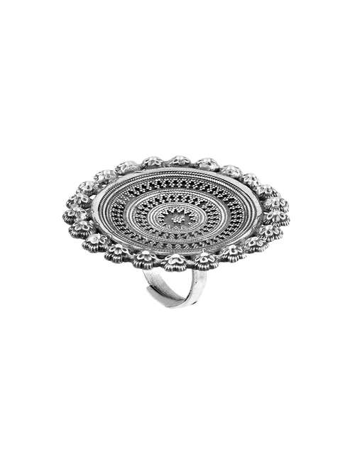 silver floral & rawa statement adjustable ring - 18182662 - Standard Image - 0