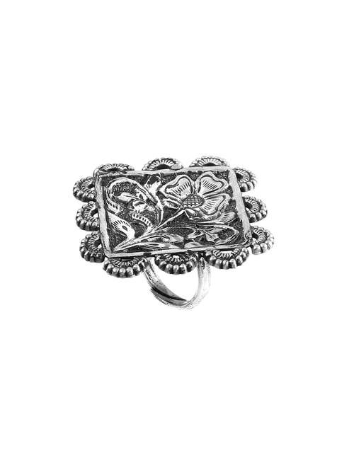 silver floral statement adjustable ring - 18182664 - Standard Image - 0