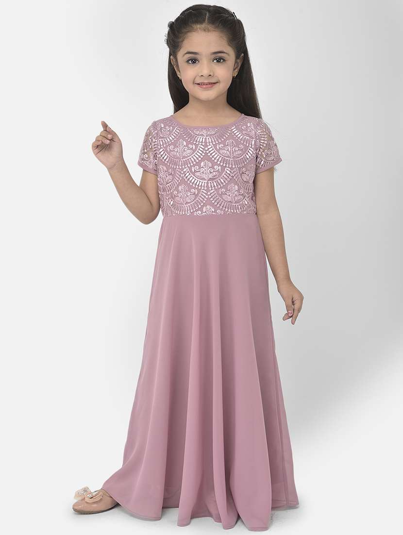 girls pink embellished party gown