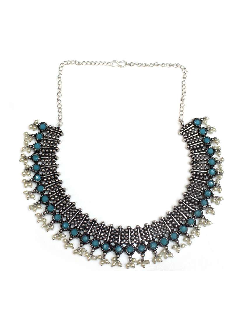 blue silver plated necklace earring set  - 18183320 -  Standard Image - 2