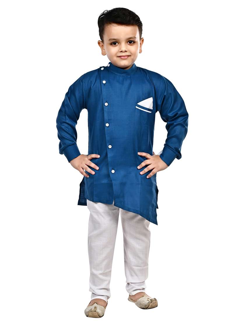blue solid kurta set