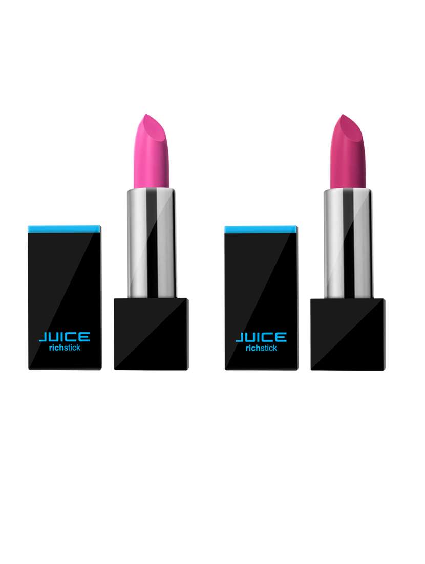 juice richstick (lipstick) pack of 2 candy floss m-1/pink satin m-3 waterproof & long lasting 4gm each