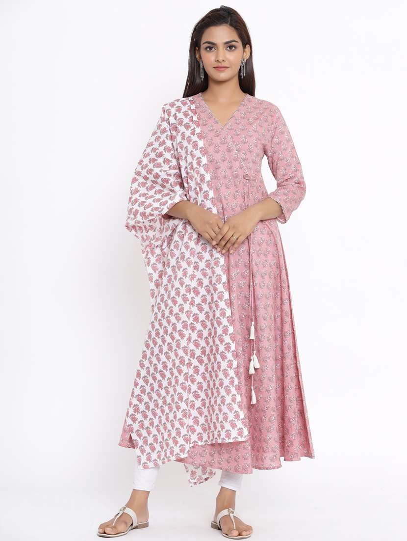 pink cotton kurta dupatta  set