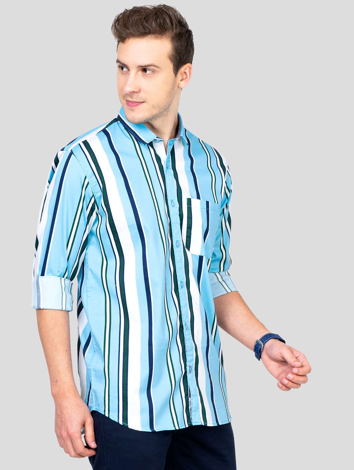 turquoise blue striped casual shirt - 18186554 - Standard Image - 2