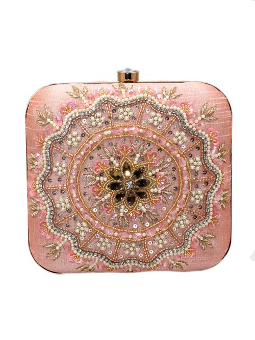designer hand embroidery clutch in peach - 18187088 - Standard Image - 0