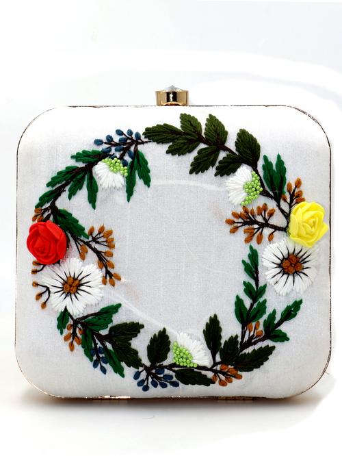 designer hand embroidery on white silk  - 18187110 -  Standard Image - 0