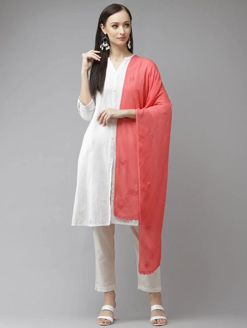embroidered pink chikankari dupatta 	 - 18187679 -  Standard Image - 0
