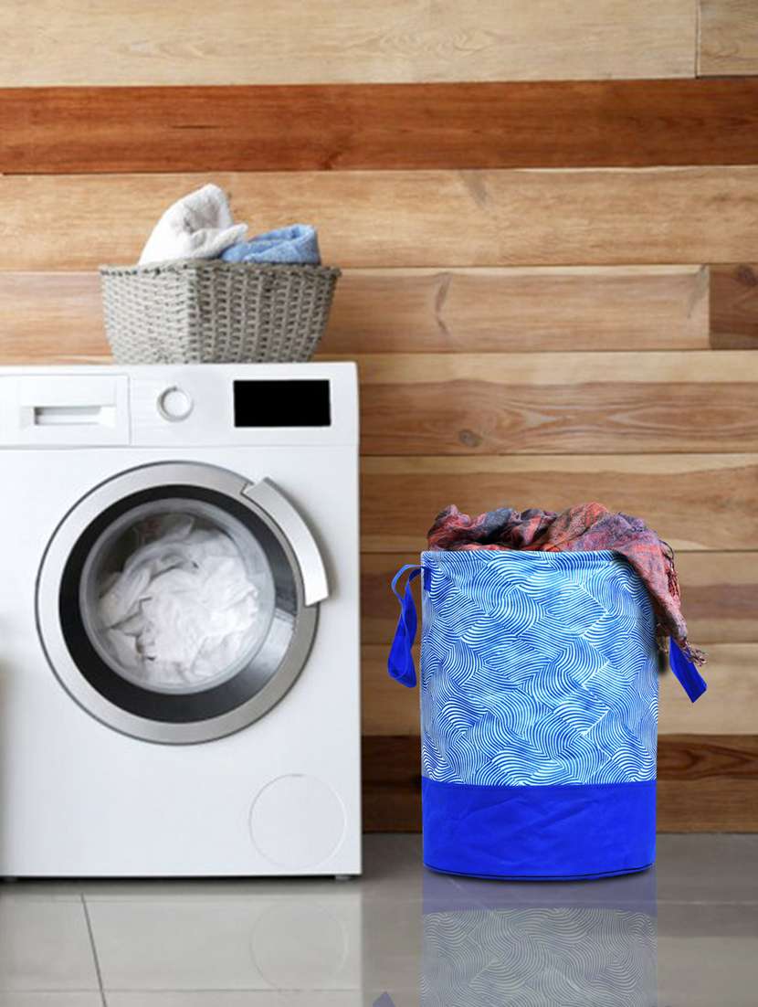kuber industries laheriya printed waterproof cotton laundry bag,laundry basket organizer 45 l (blue)