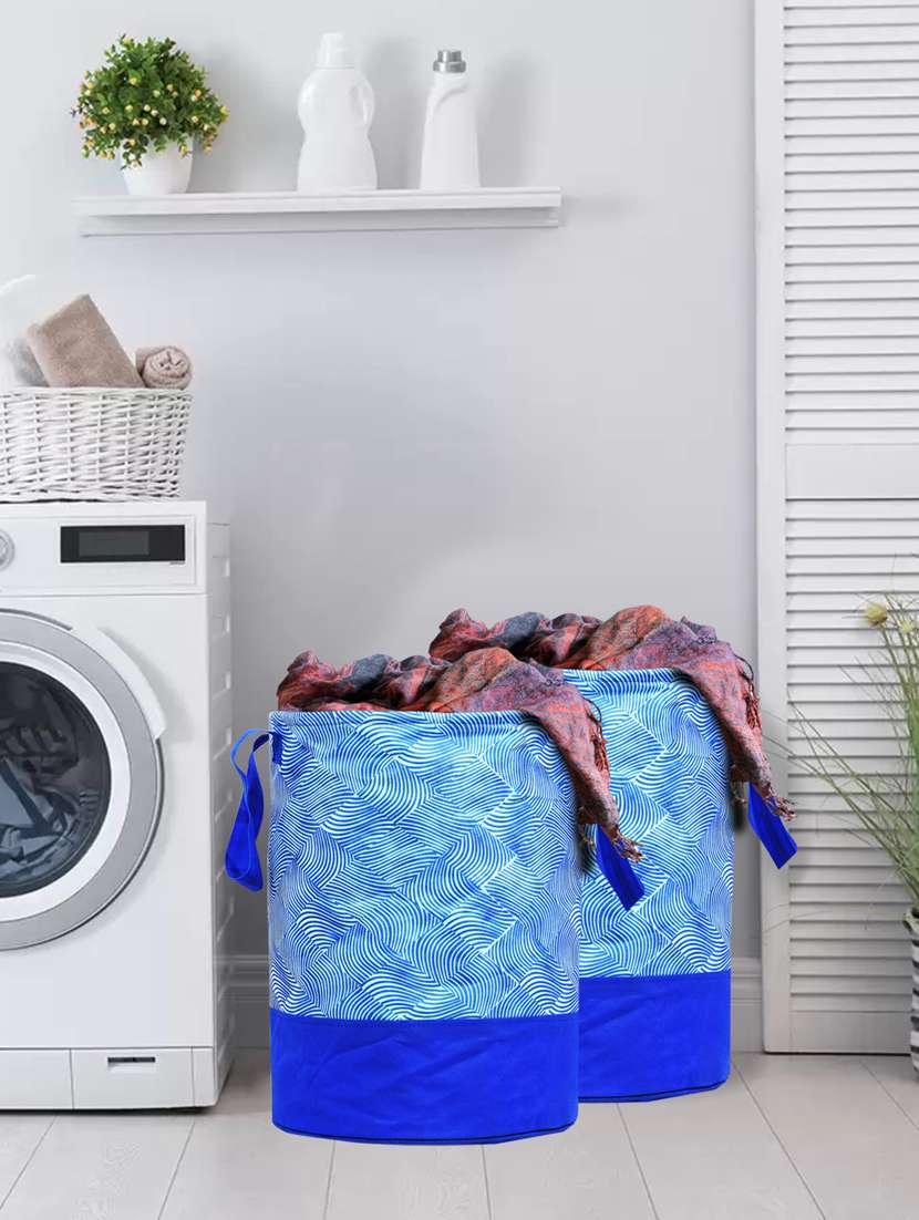 kuber industries laheriya printed 2 pieces waterproof cotton laundry bag,laundry basket 45 l (blue)