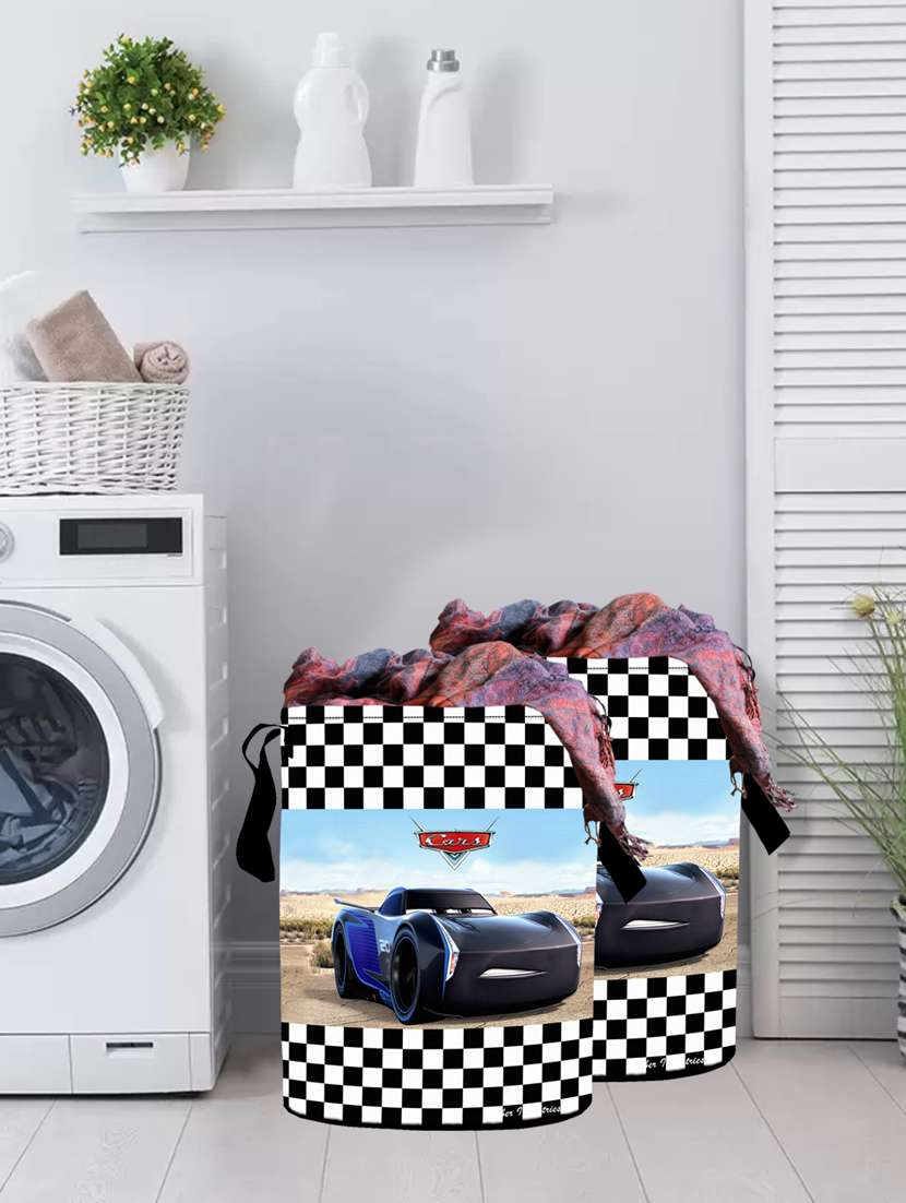 kuber industries disney print 2 pieces waterproof cotton laundry bag, laundry basket organizer 45 l (brown)