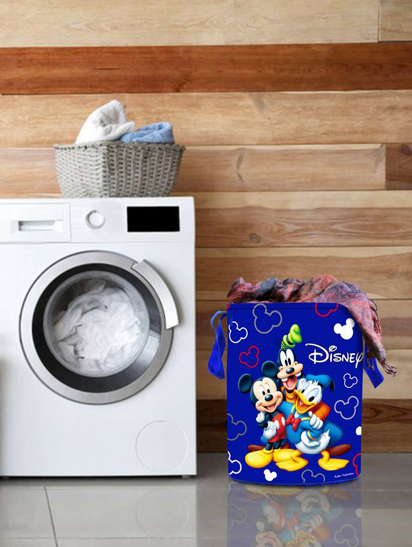kuber industries disney print waterproof cotton laundry bag, laundry basket organizer 45 l (blue)