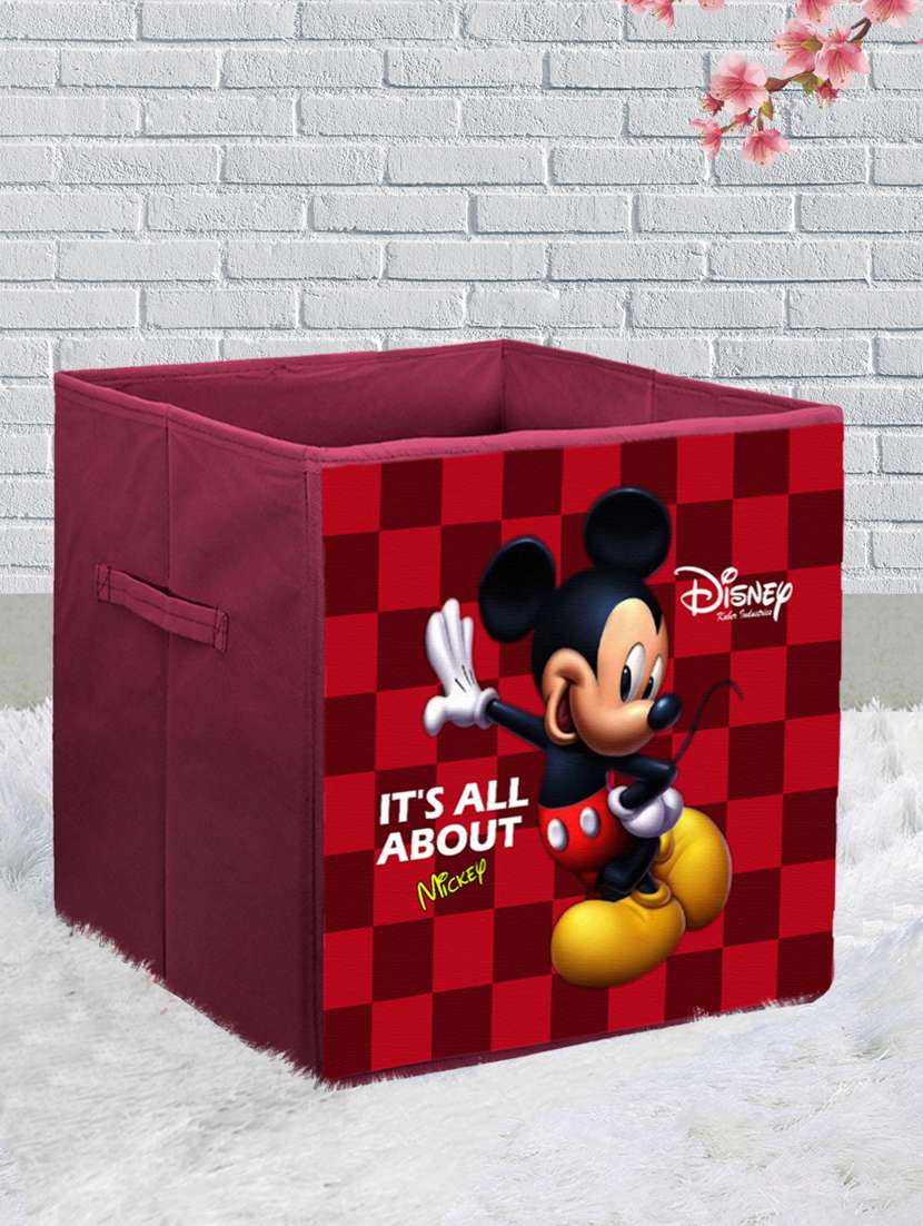 kuber industries disney mickey mouse print non woven fabric foldable cloth storage box  (maroon)