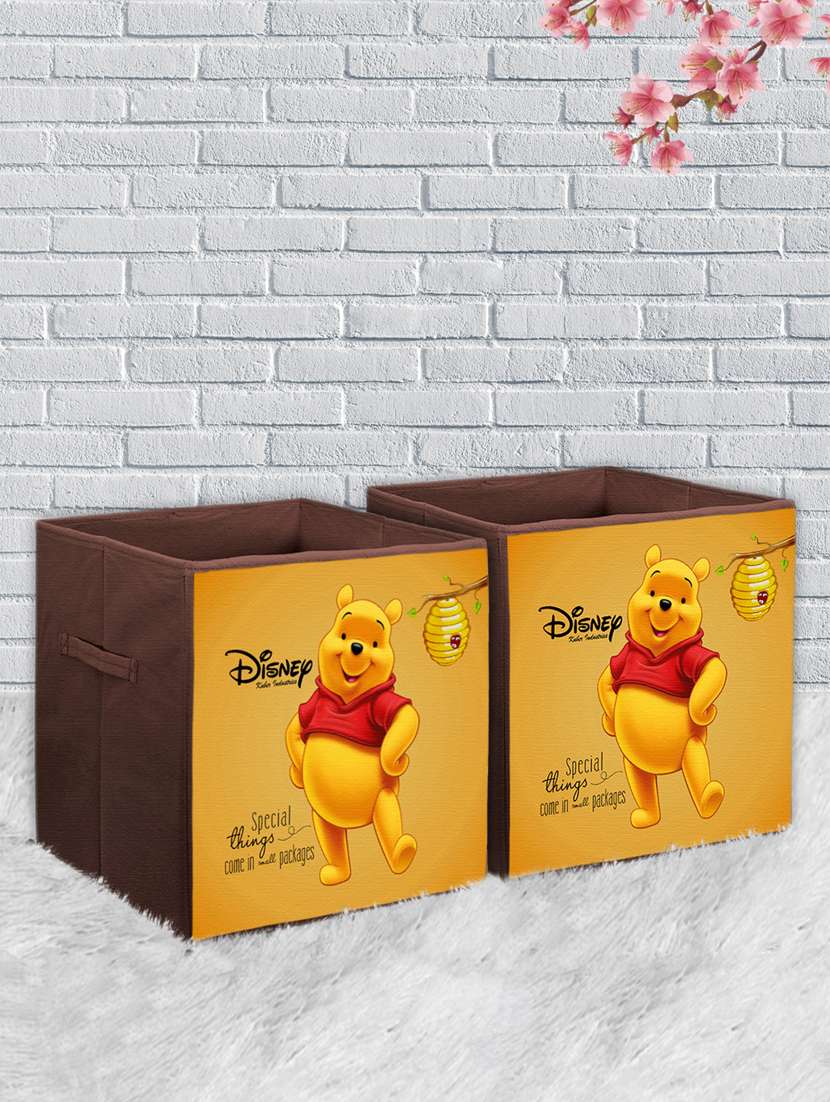 kuber industries disney winnie-the-pooh print non woven fabric 2pcs foldable cloth storage box-brown