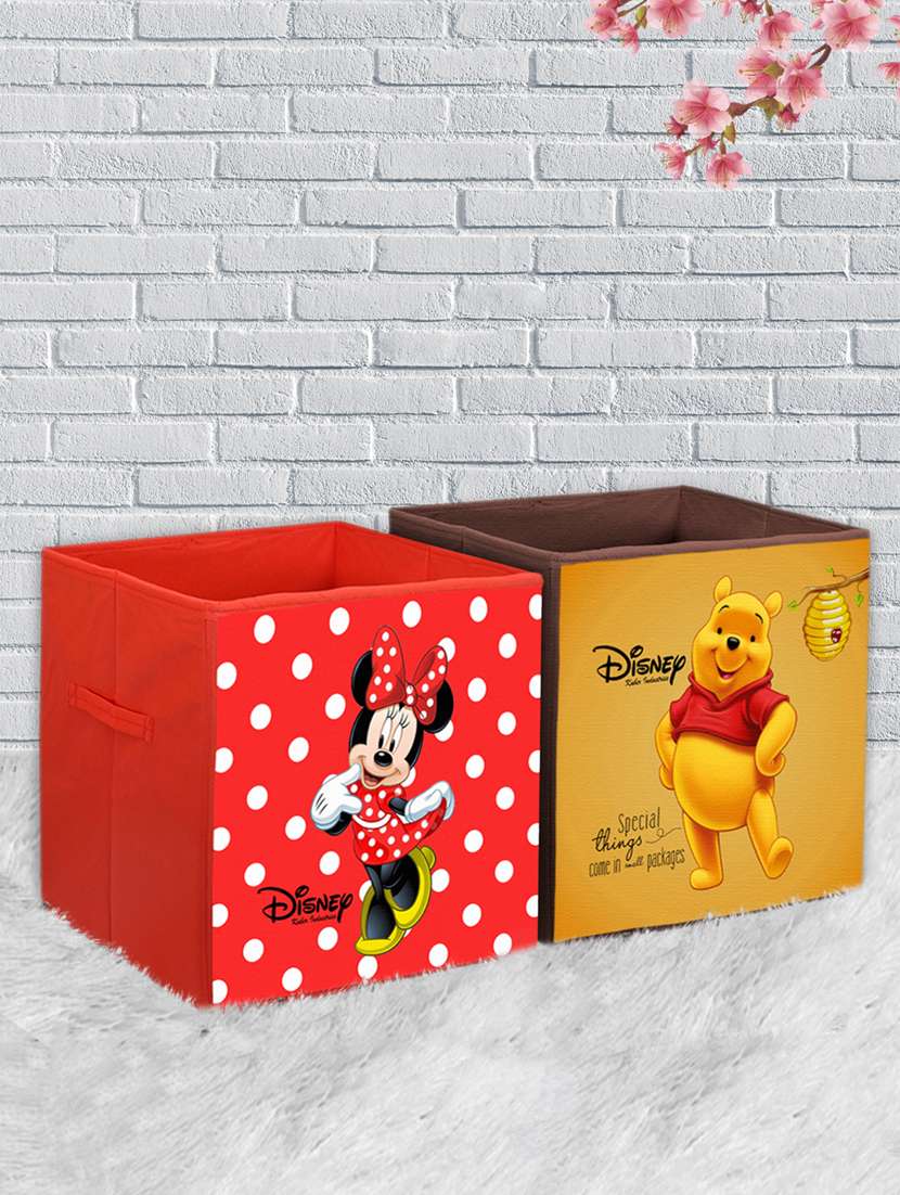 kuber industries disney winnie-the-pooh & minnie print 2pcs foldable cloth storage box (red & brown)