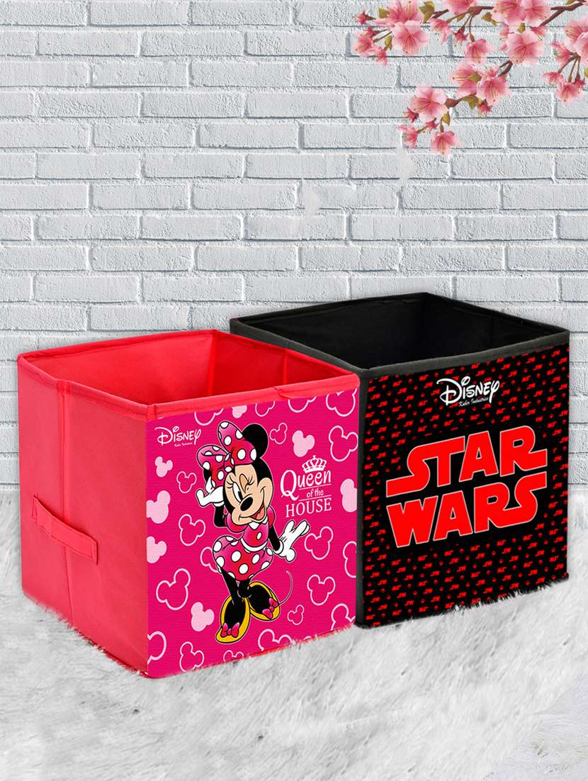 kuber industries disney print  2 pcs foldable storage cube with handle,extra large (black & pink)