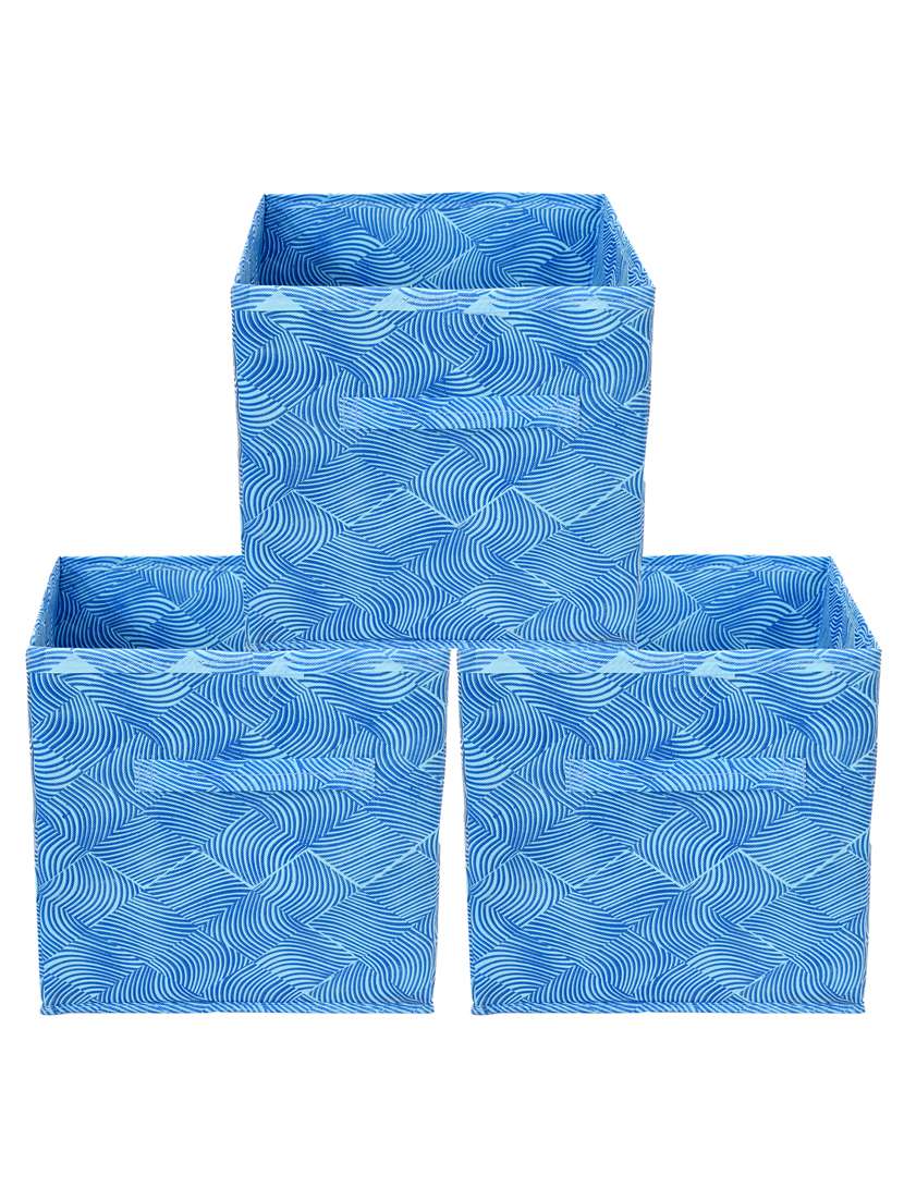 kuber industries leheriya print non woven 3 pieces fabric foldable cubes storage box with handle, extra large (blue)
