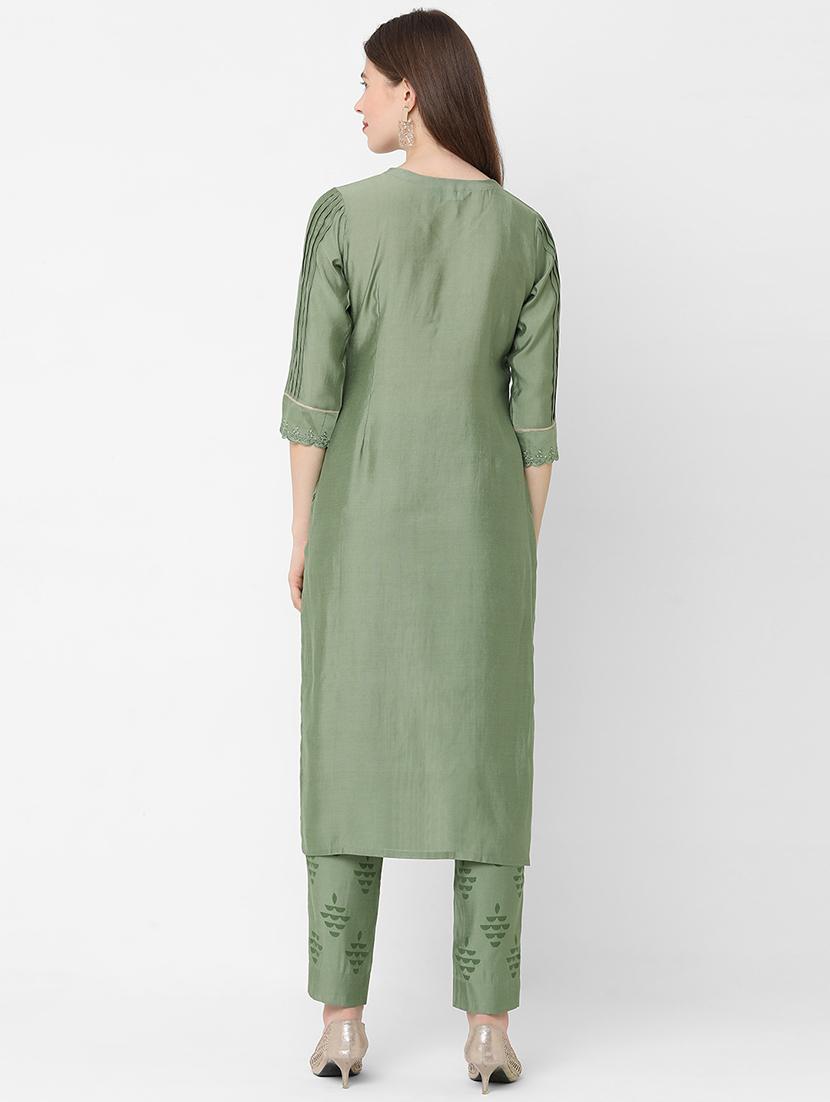 green viscose kurta pant set - 18189443 - Standard Image - 2