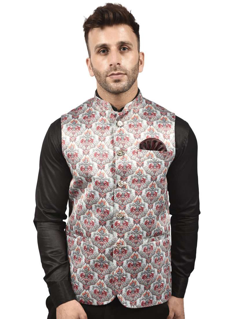 light-blue printed nehru jacket