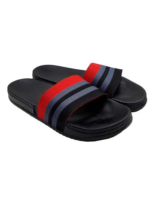 black synthetic & mesh slip on flip flops - 18190136 - Standard Image - 0