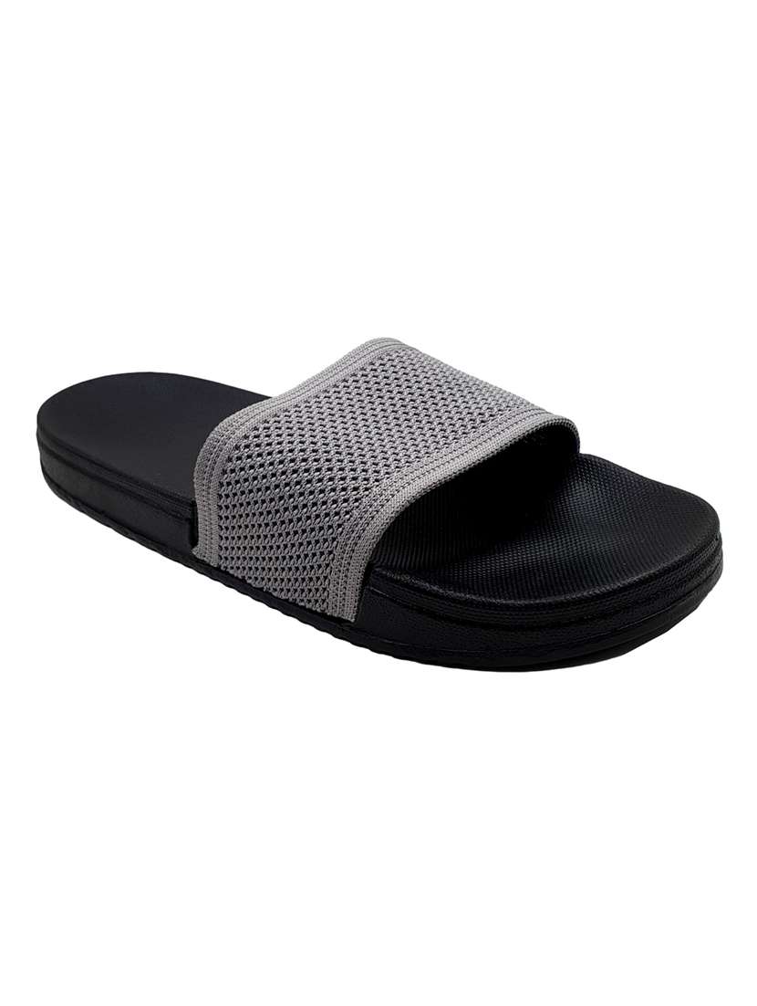 grey synthetic & mesh slip on flip flops