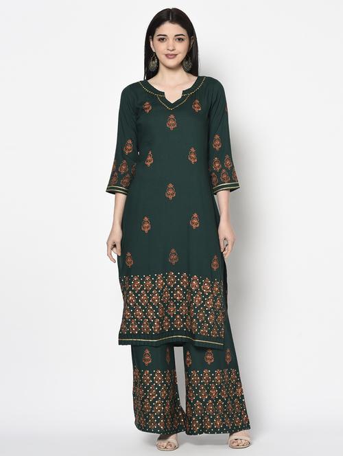 women block printed notch neck straight kurta - 18192068 - Standard Image - 0