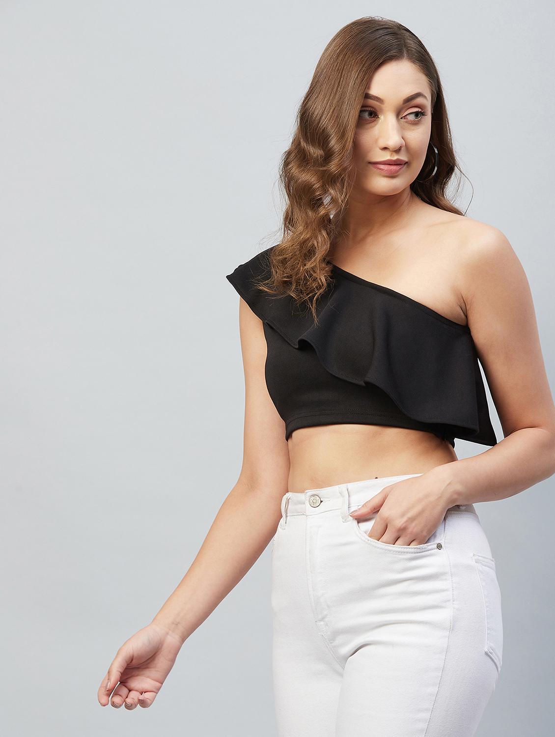women's crop single shoulder top - 18193818 - Standard Image - 2