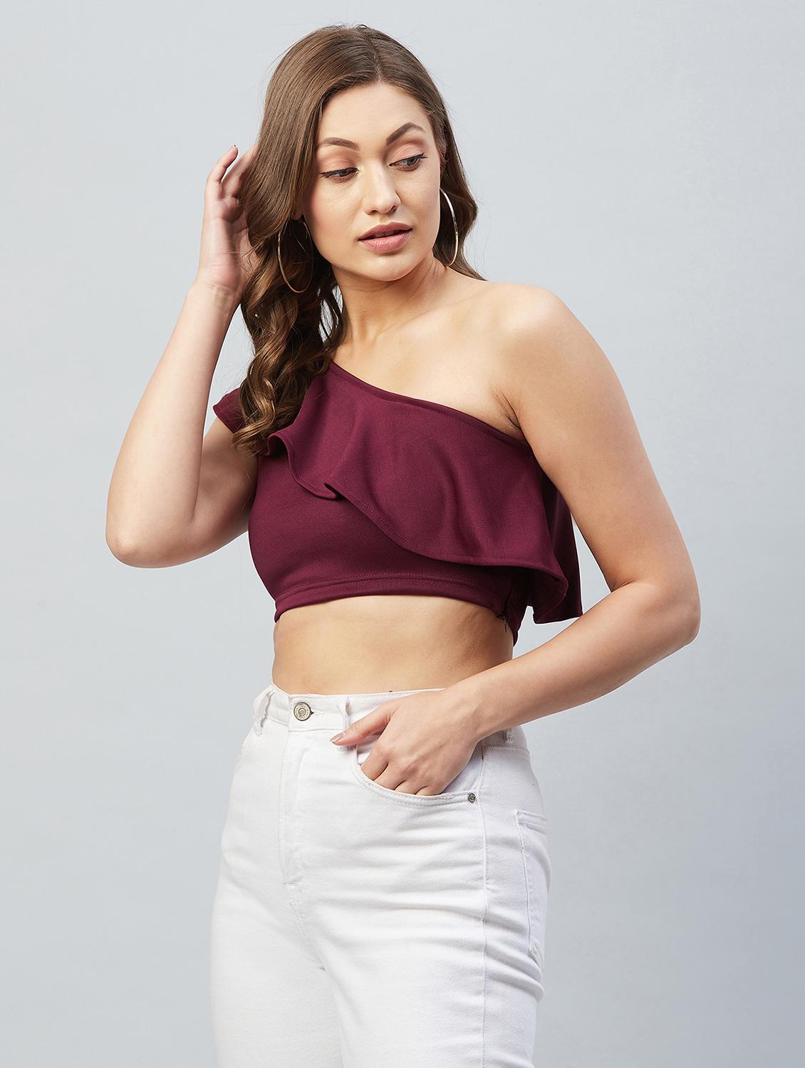 women's crop single shoulder top - 18193819 - Standard Image - 2