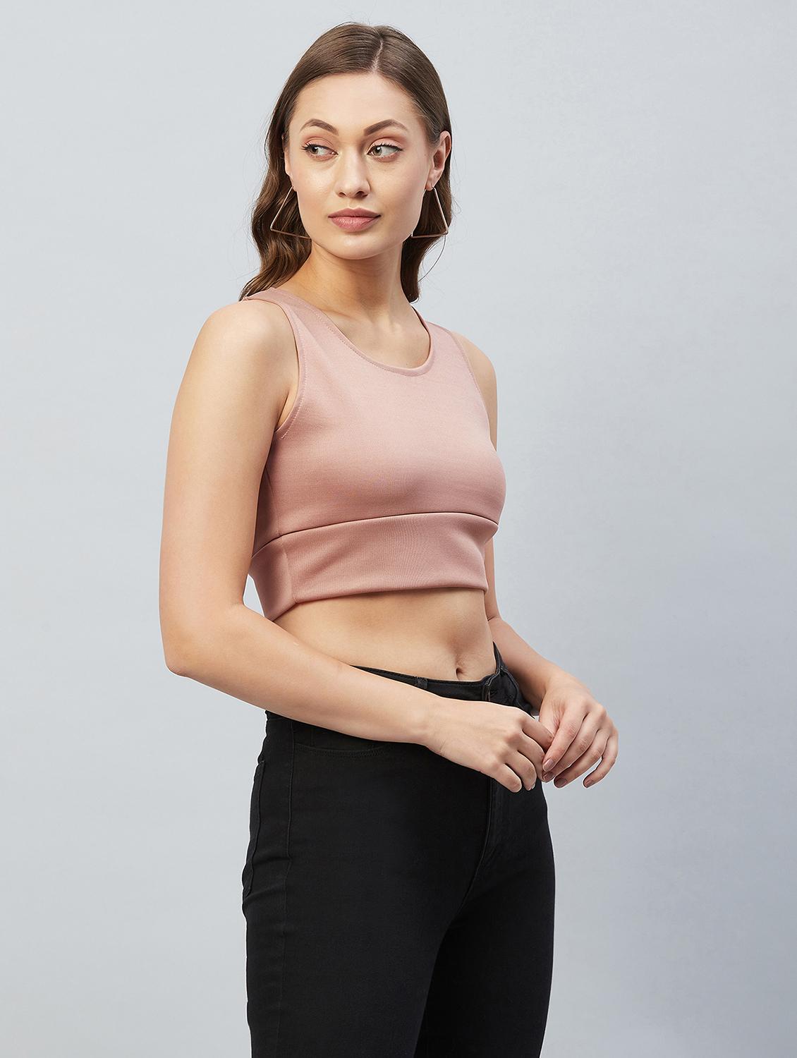 women's crop round neck top - 18193824 - Standard Image - 2