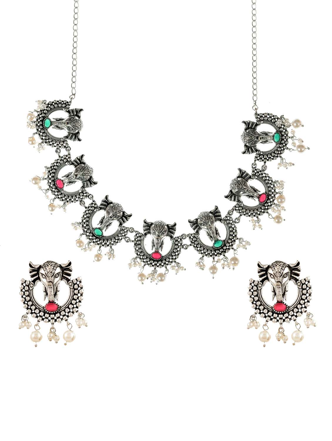 silver oxidized necklace with earring