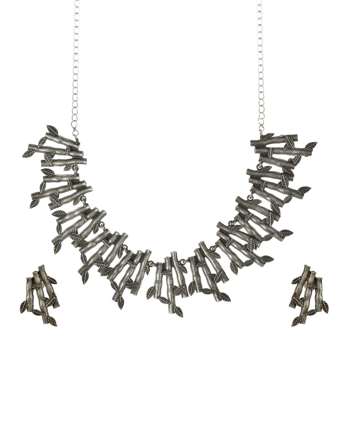 silver oxidized necklace with earring