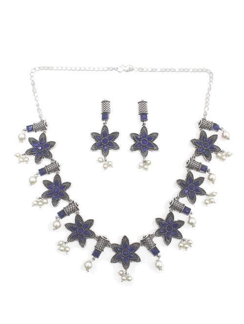 oxidised blue short necklace with earring - 18196391 -  Standard Image - 0