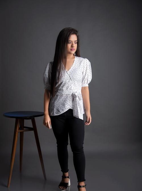 women's wrap v neck top - 18198302 - Standard Image - 0