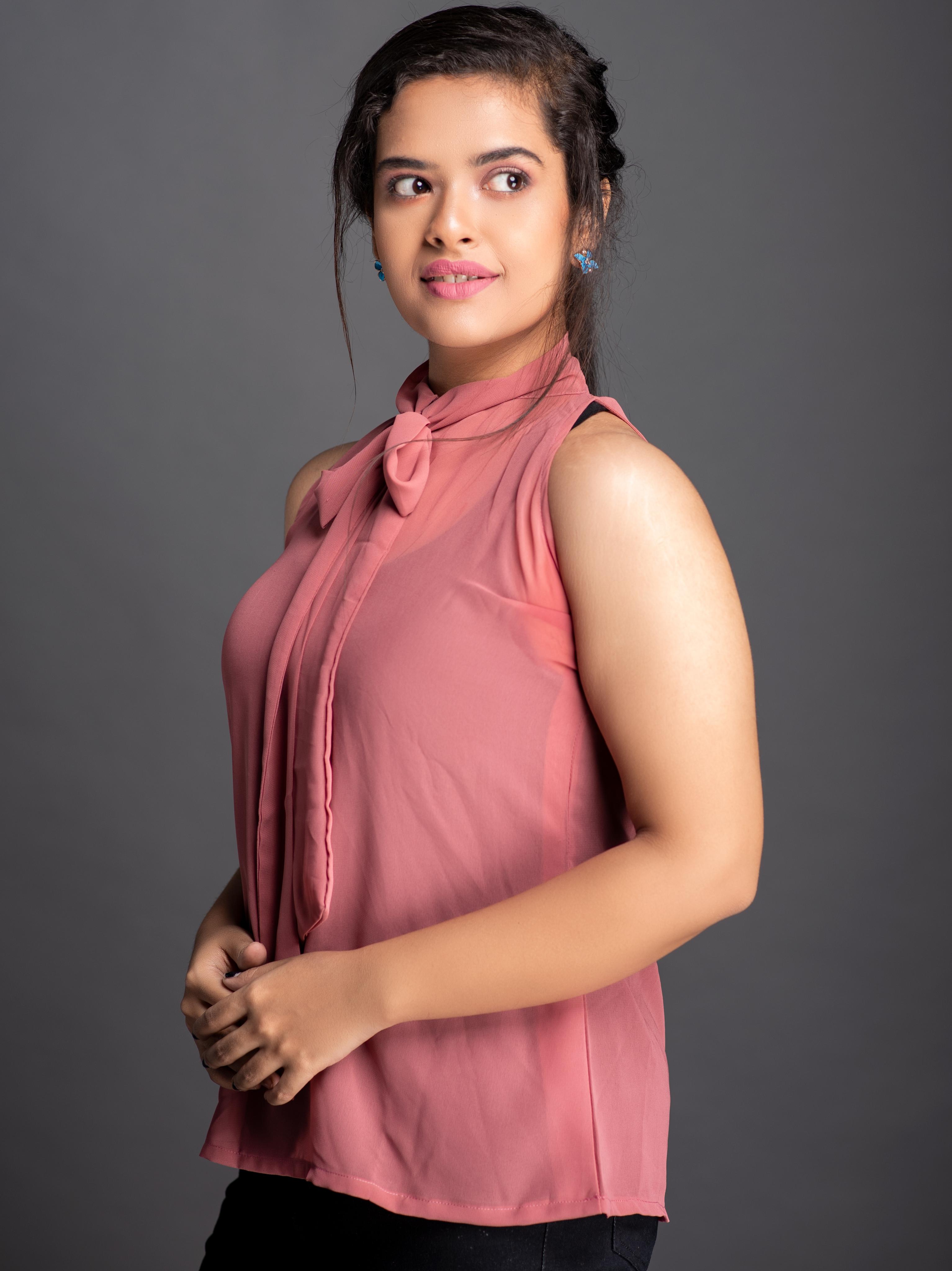 women's a line tie-up neck top - 18198308 - Standard Image - 2