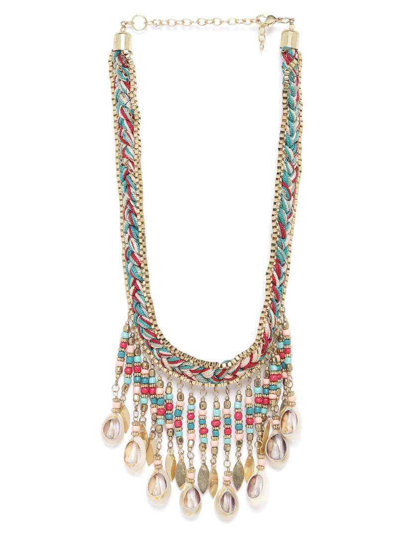 green wool short necklace