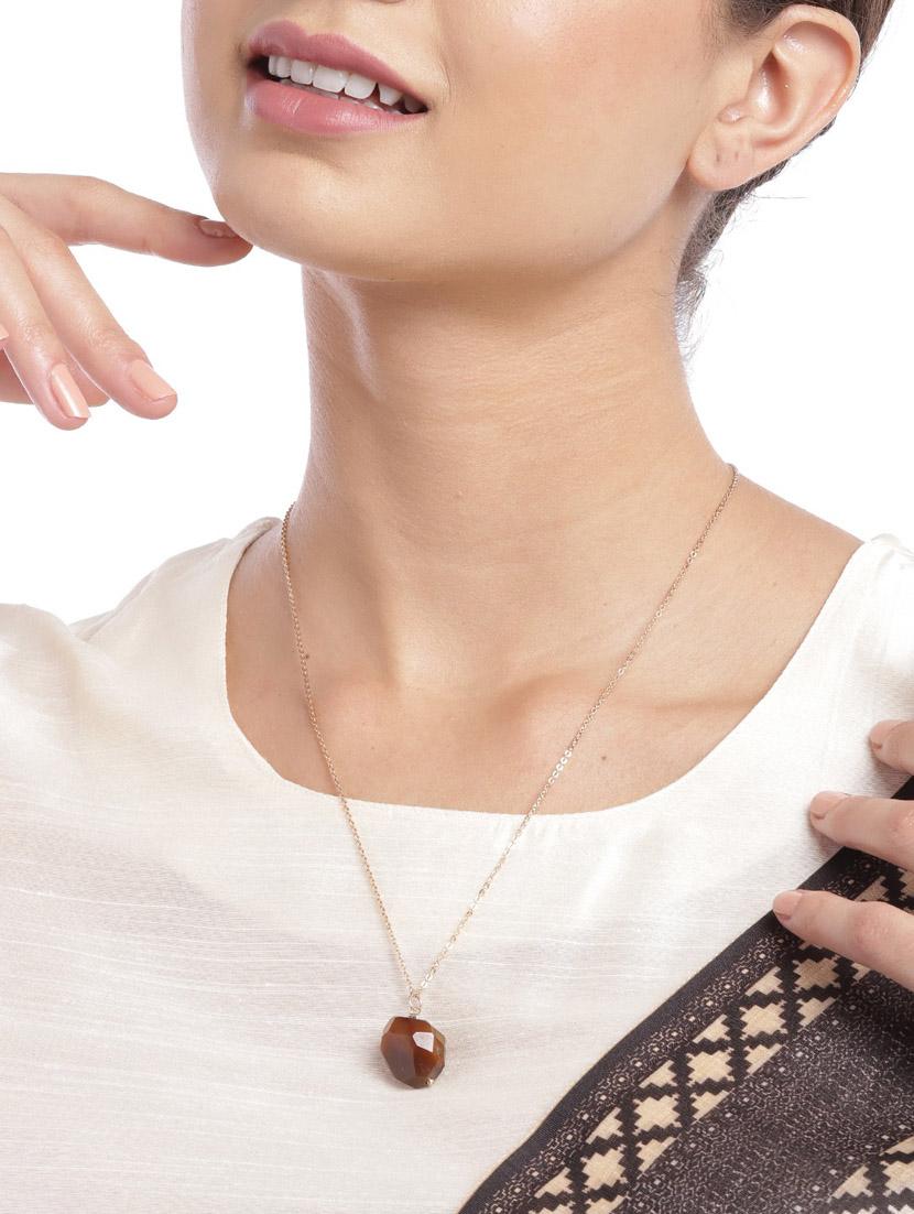 brown metal long necklace - 18199048 - Standard Image - 2