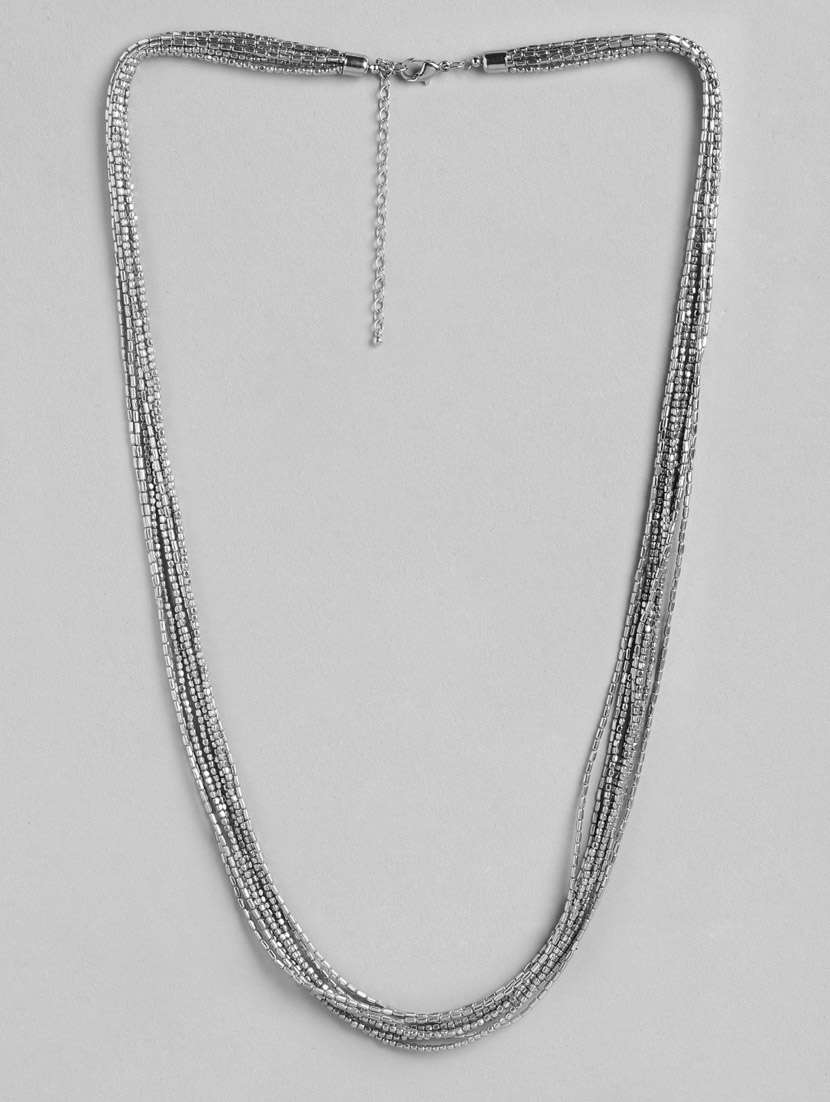 silver metal long necklace