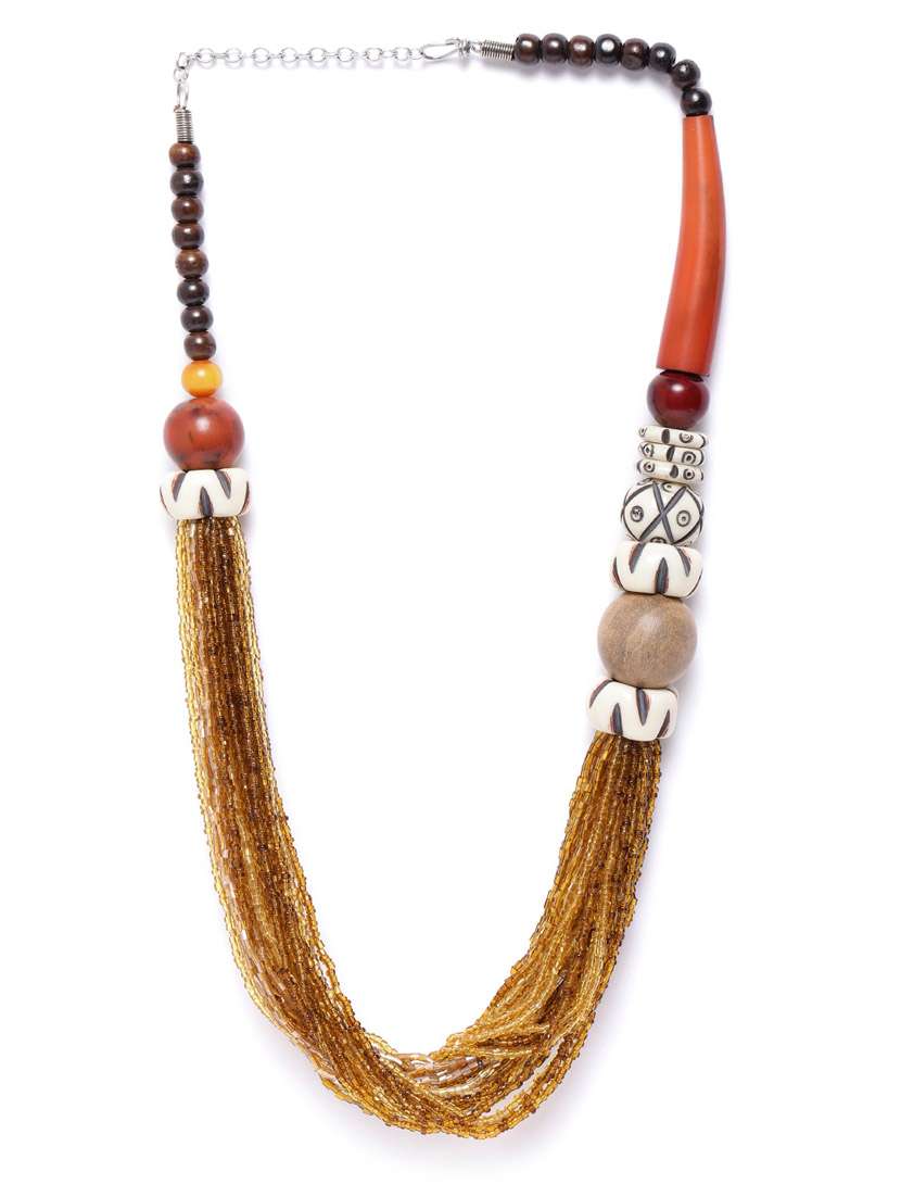 beige metal long necklace