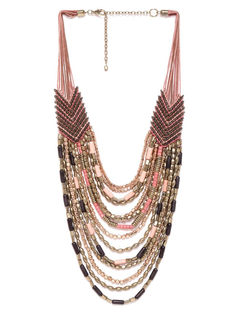 pink & black gold-plated layered beaded necklace - 18199110 - Zoom Image - 0
