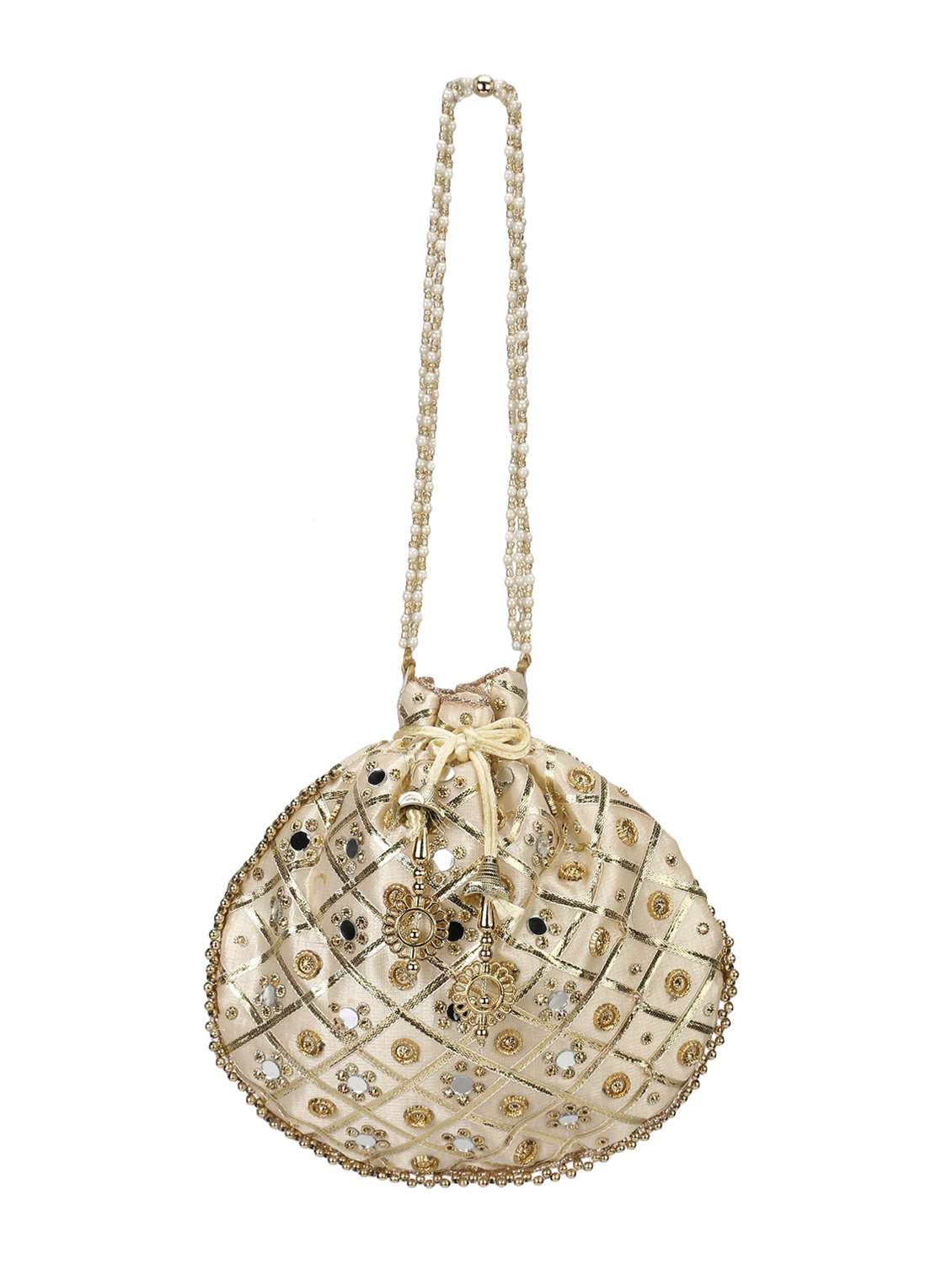 beige faux silk ethnic potli