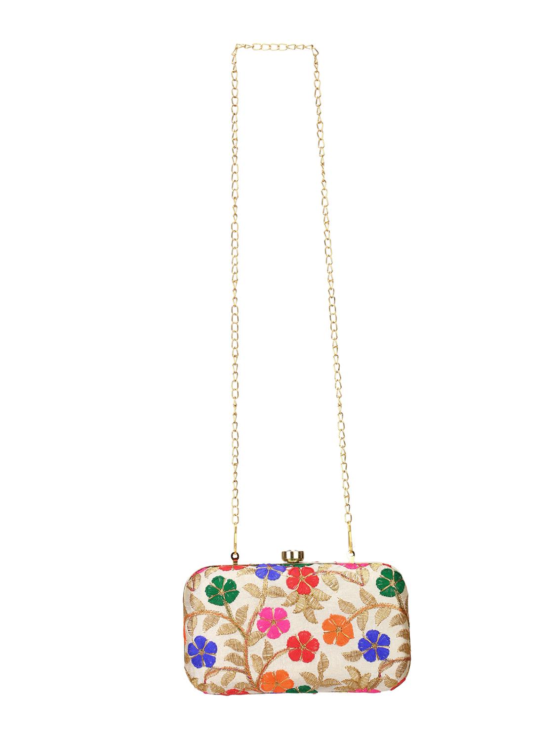 beige faux silk box clutch - 18199422 - Zoom Image - 0