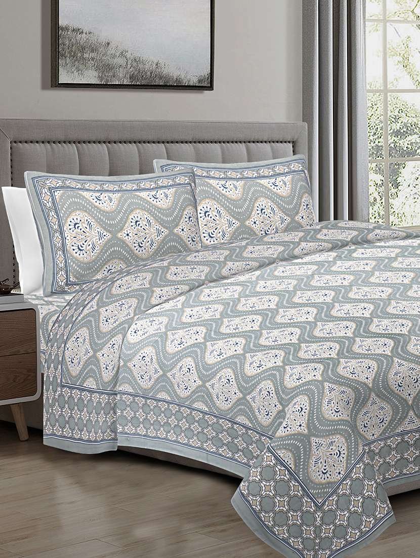 texstylers 100% cotton 90 inch x 108 inch jaipuri print king size bedsheet with 2 pillow covers