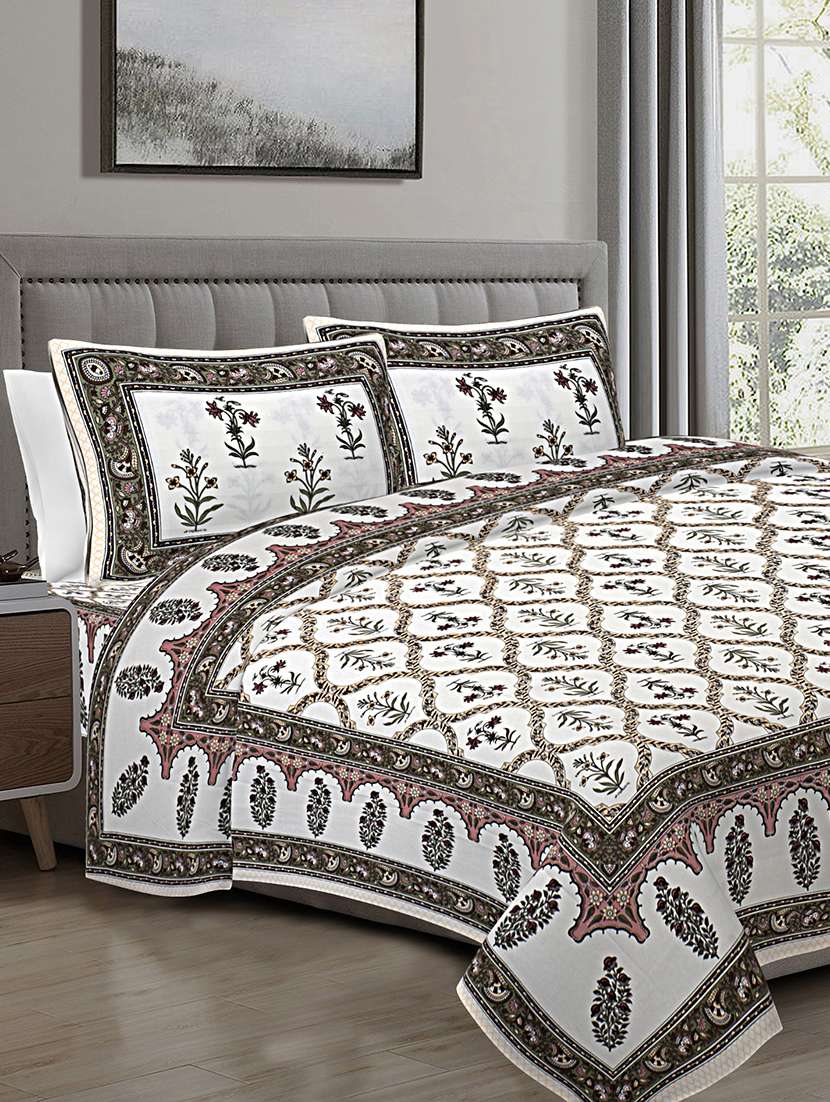 texstylers 100% cotton 108 inch x 108 inch jaipuri print super king size bedsheet with 2 pillow covers