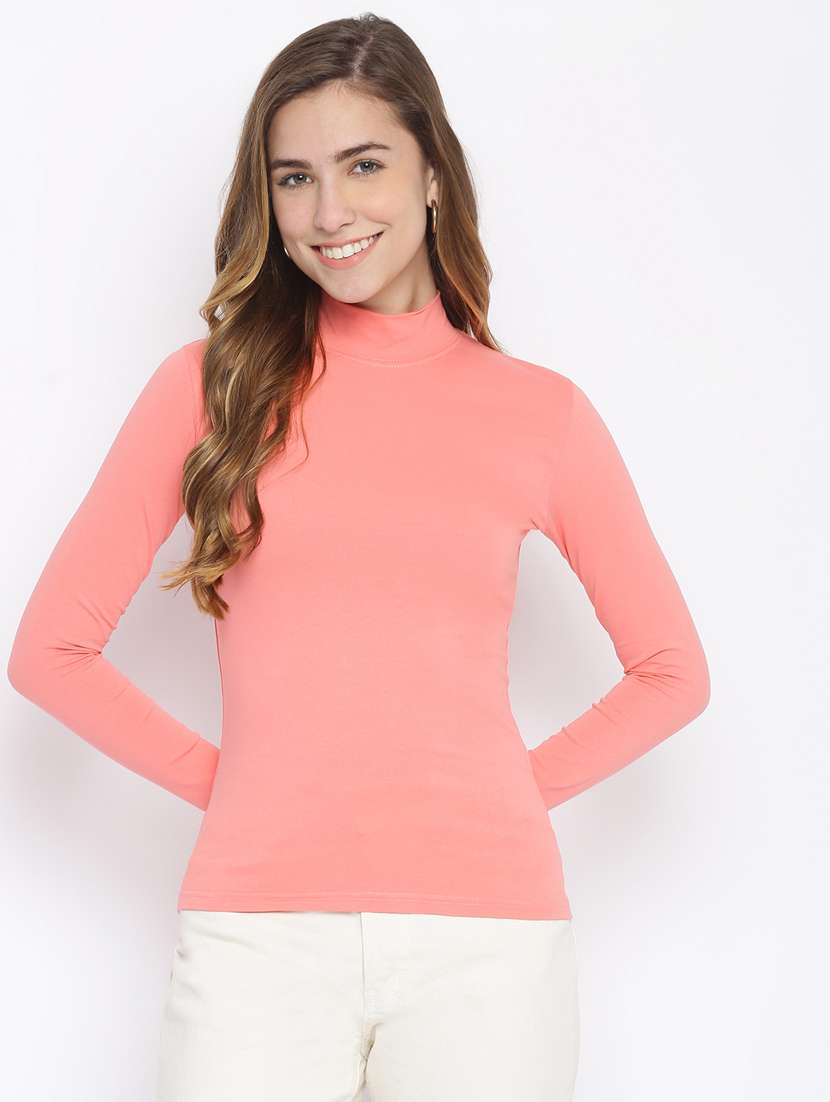 women's plain mock neck t-shirt