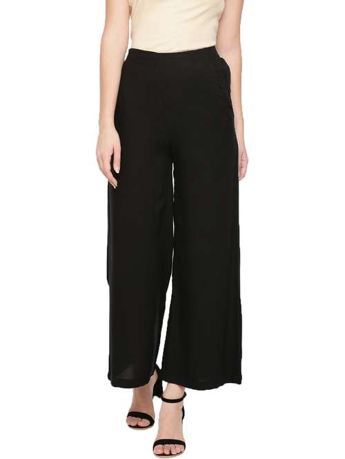 black solid straight palazzo - 18202997 - Standard Image - 0