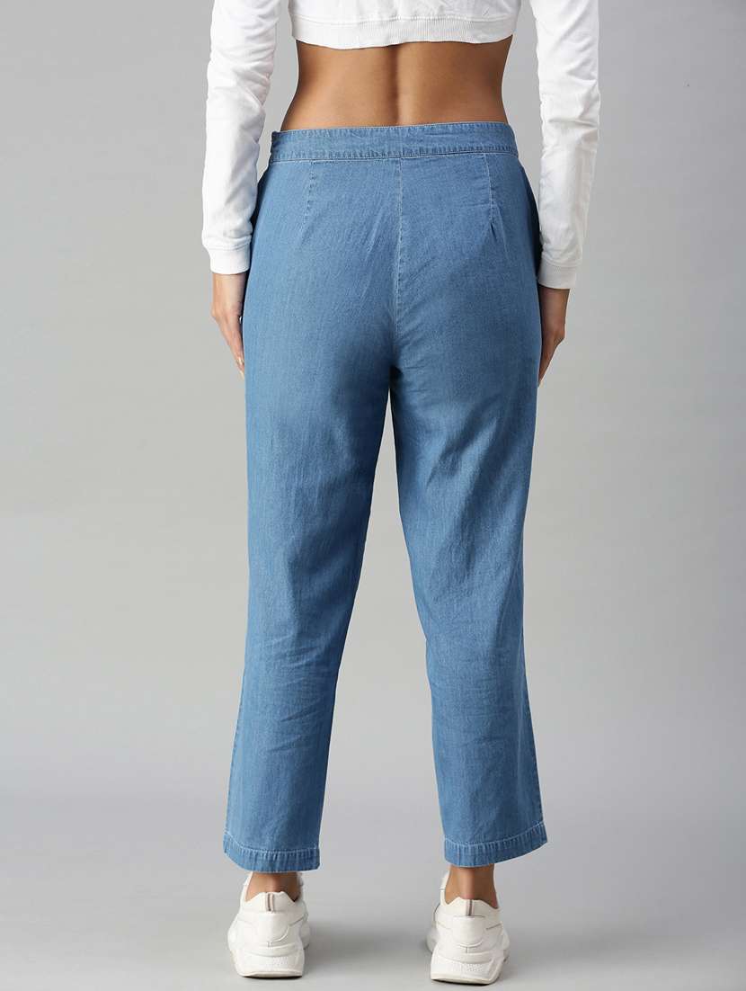 light blue solid straight trouser - 18203016 - Standard Image - 2