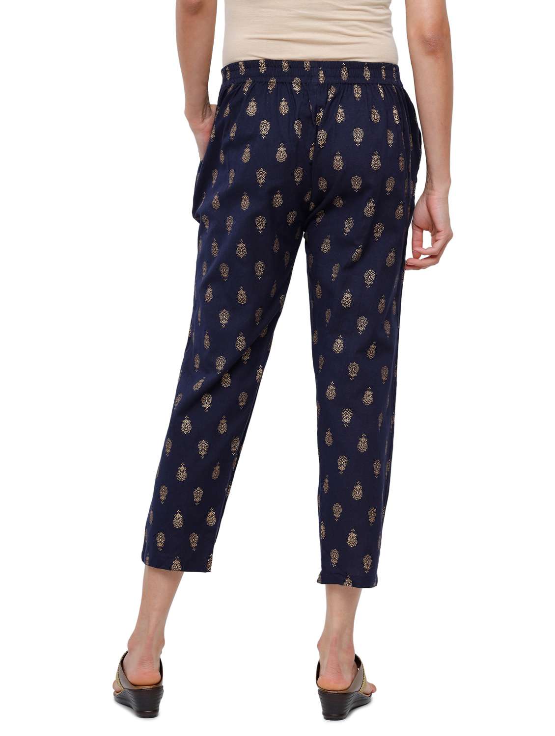 navy blue printed straight trouser - 18203024 -  Standard Image - 2
